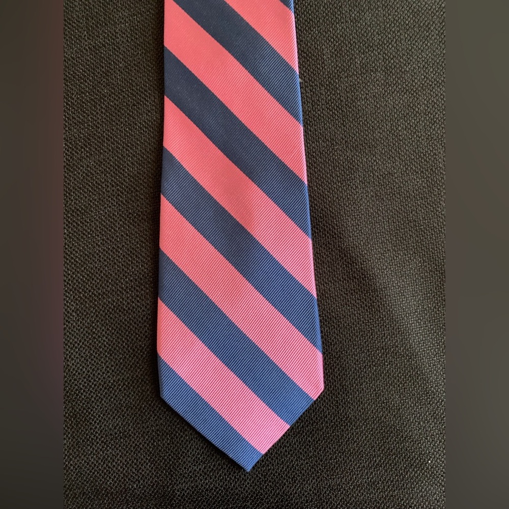 Lands' End Vintage Pink and Blue Diagonal Striped Silk Tie
